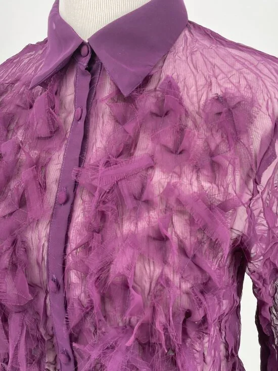 Vintage Dress-U Plum Purple Crinkle Blouse Bell Sleeve Whimsigoth Large - Picture 6 of 8